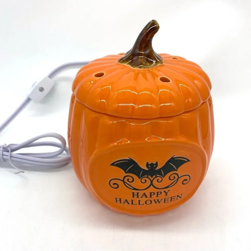 Black Bat Ceramic Pumpkin Happy Halloween Wax Warmer New